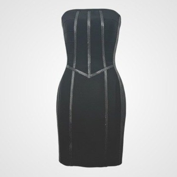 Haute Hippie Womens Black Bandage Dress Size XS Black Embellished Bodycon Glam - Picture 2 of 14